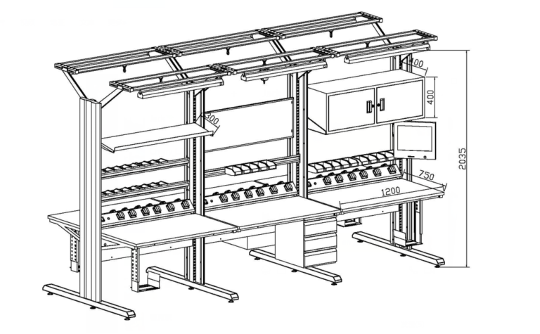 Double‑Sided Workbench for Two-Person Workstations