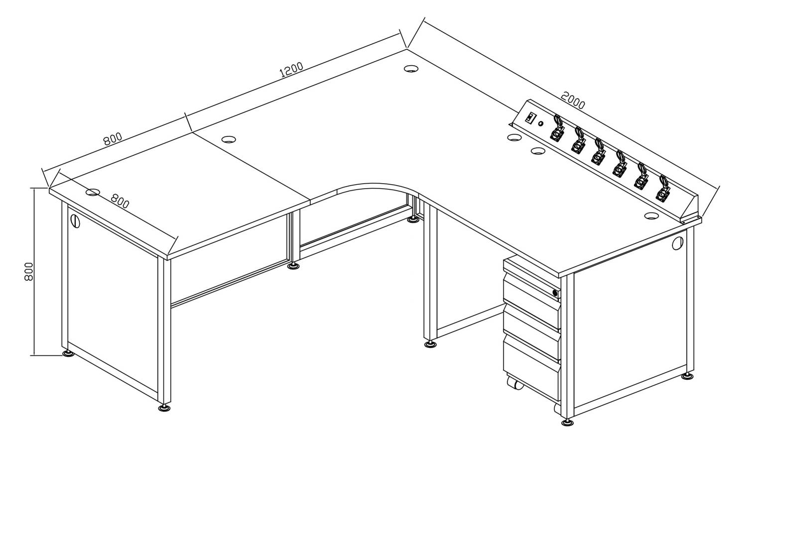 Computer Work Bench Drawing L-Shaped Workbenches for Space-Saving, Efficient Workflows